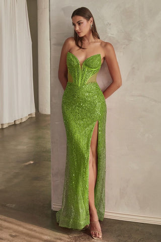 EMBELLISHED STRAPLESS GOWN