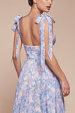 TIE STRAP FLORAL A LINE GOWN