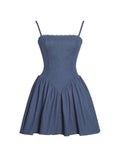 ZAFIRA COTTON DENIM DROP WAIST MINI DRESS