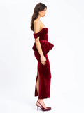 Abigail Velvet Bubble Hem Peplum Maxi Dress