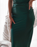 Aspen Midi Dress - Emerald Green Satin