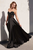 STRAPLESS BEADED SATIN A LINE GOWN