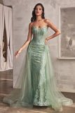 STRAPLESS GLITTER REMOVABLE TULLE GOWN