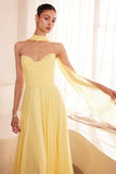 STRAPLESS SCARF A LINE CHIFFON DRESS