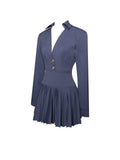 VALARIE NAVY BLUE DENIM STYLE PLEATED MINI DRESS