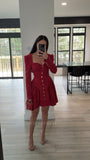 RED TWEED LONG SLEEVE DROP WAIST MINI DRESS