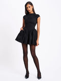 JACQUELINE BACKLESS BLACK PUFFY SUEDE MINI DRESS