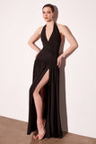 RUCHED HALTER DROP WAIST MAXI DRESS