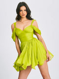 FRANI OLIVE GREEN LAYERED MESH MINI DRESS