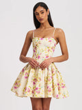 VALDA YELLOW AND PINK LINEN MINI DRESS