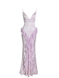 Paolina Taro Pink Jacquard Ruffle Mermaid Maxi Dress