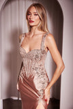 FITTED SATIN & LACE GOWN