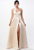 SPAGHETTI STRAP SATIN A LINE GOWN