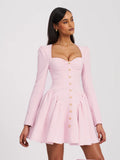 TAE PINK TWEED LONG SLEEVE MINI DRESS