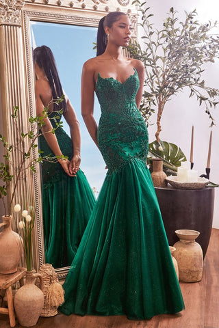 Glitz black-blue-green floor length mermaid style evening satin gown for  women