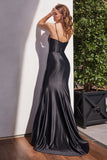 FITTED SATIN LACE UP CUT OUT GOWN