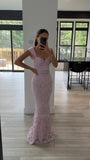 Dahlia Pink Floral Lace Mermaid Gown
