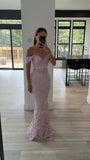 Dahlia Pink Floral Lace Mermaid Gown