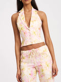 Lauren Pink Floral Print Ruched Back Suit Vest