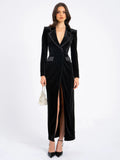 WILLOW BLACK VELVET HIGH SLIT BLAZER GOWN