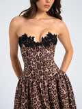 CHEETAH PRINT STRETCHY STRAPLESS MIDI DRESS