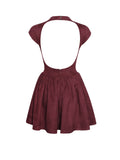 JACQUELINE BACKLESS BURGUNDY PUFFY SUEDE MINI DRESS