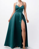 SPAGHETTI STRAP SATIN A LINE GOWN