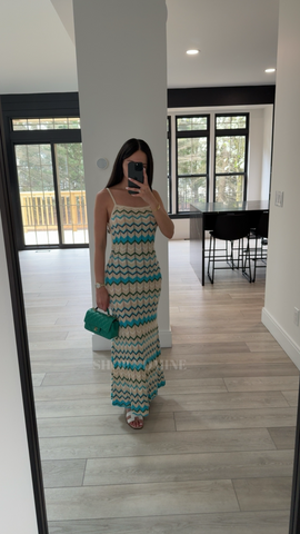 Lightweight Pointelle Chevron Knit Maxi Dress