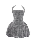 NAOMIE CRYSTAL EMBELLISHED BUBBLE HEM HALTER MINI DRESS