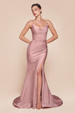 STRAPLESS STRETCH SATIN FITTED GOWN