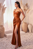 FITTED SATIN BUSTIER DRAPED GOWN