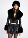 Ziah Cropped Leather Jacket with Fur Collar