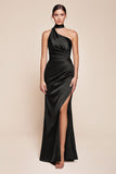 ONE SHOULDER LUXE SATIN FITTED GOWN