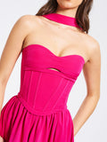 FUCHSIA HALTER NECK CORSET MIDI SUNDRESS