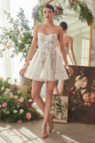 FLORAL APPLIQUÉ BRIDAL MINI DRESS