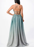 LACE UP GLITTER OMBRÉ GOWN