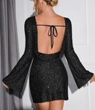 SPARKLY COWL BLACK MINI DRESS