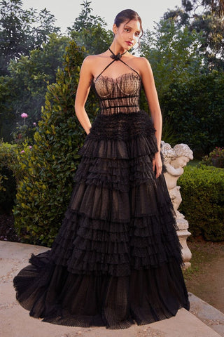RUFFLED TULLE BALL GOWN