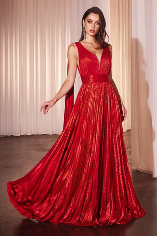 METALLIC PLEATED A LINE GOWN