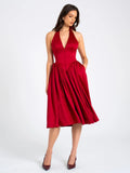 Cara Red Plunging Halter Backless Maxi Dress