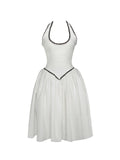 Natalie U Neck Halter Drop Waist Tweed Midi Dress