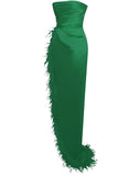PERRY EMERALD FEATHER SLIT GOWN