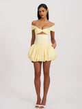 UMIKA BUTTER YELLOW BUBBLE HEM MINI DRESS