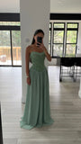 Ucille Sage Green Embroidered Chiffon Maxi Dress