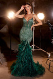 FULLY EMBELLISHED FEATHER MERMAID GOWN