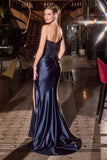 STRAPLESS FITTED SATIN & LACE GOWN