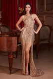 HALTER SEQUIN FITTED GOWN