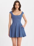 SADA PLEATED DENIM MINI DRESS
