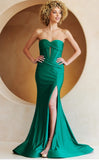 TWISTED PLEATED ILLUSION FRONT STRETCH MERMAID GOWN