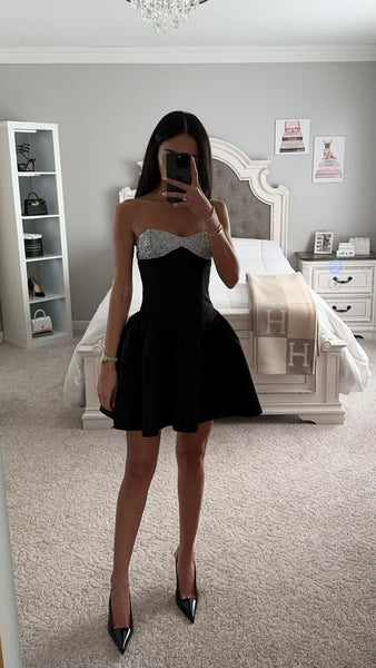 Sexy Black Mini Dress - Satin Bodycon Dress - Bustier Dress
